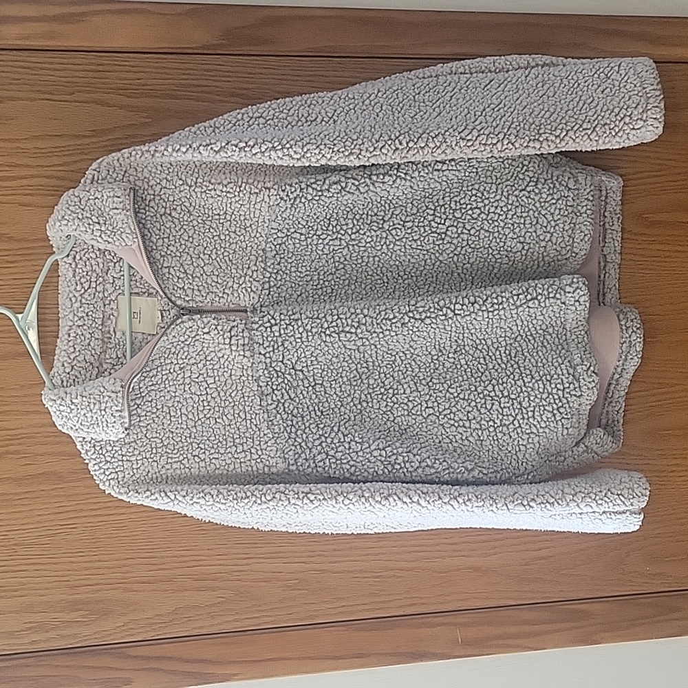 Thread + Supply, grey and pink duotone, collared, quarter zip fleece